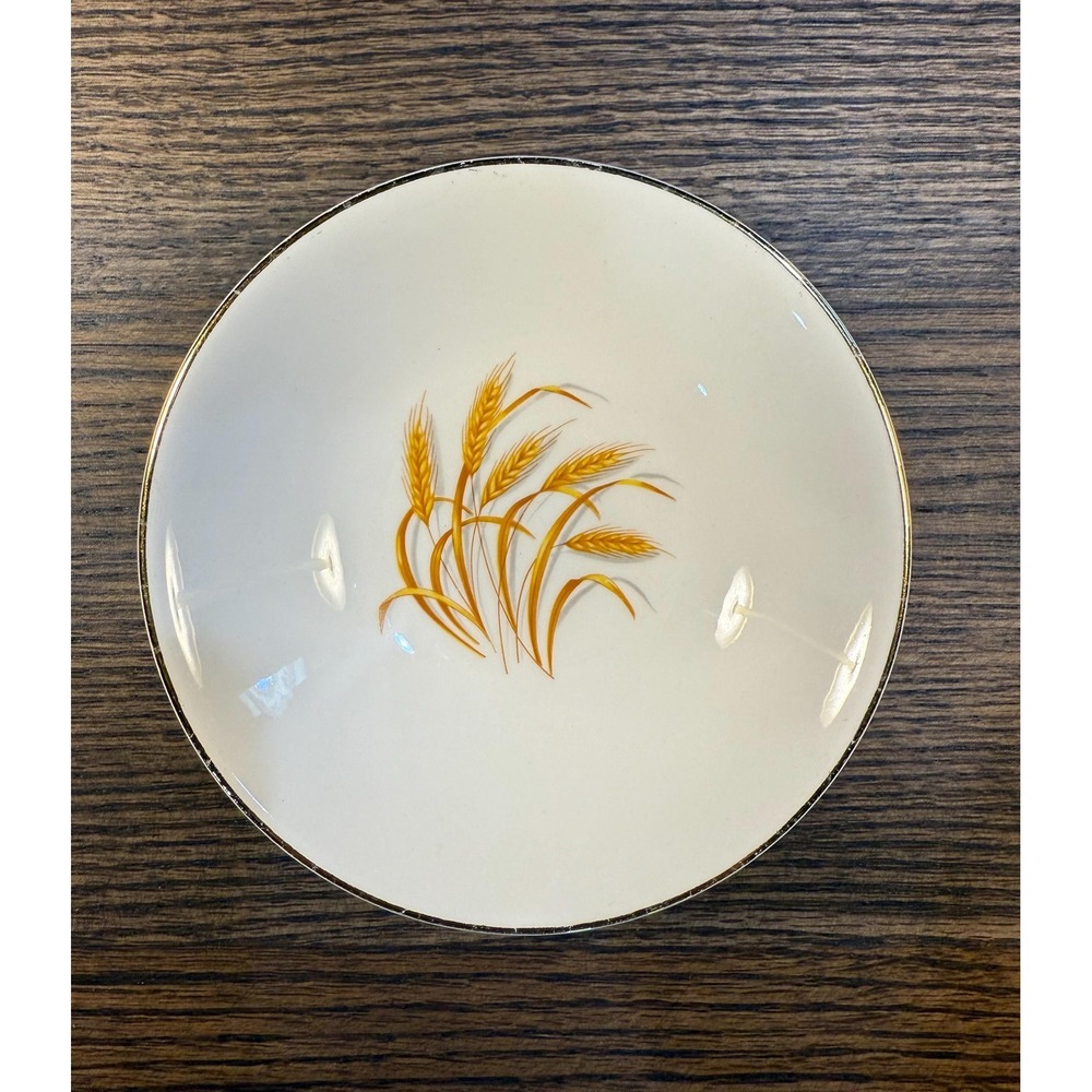 Vintage Golden Wheat Trinket Dish: 22k Gold Trim, Made in USA - Picture 1 of 11